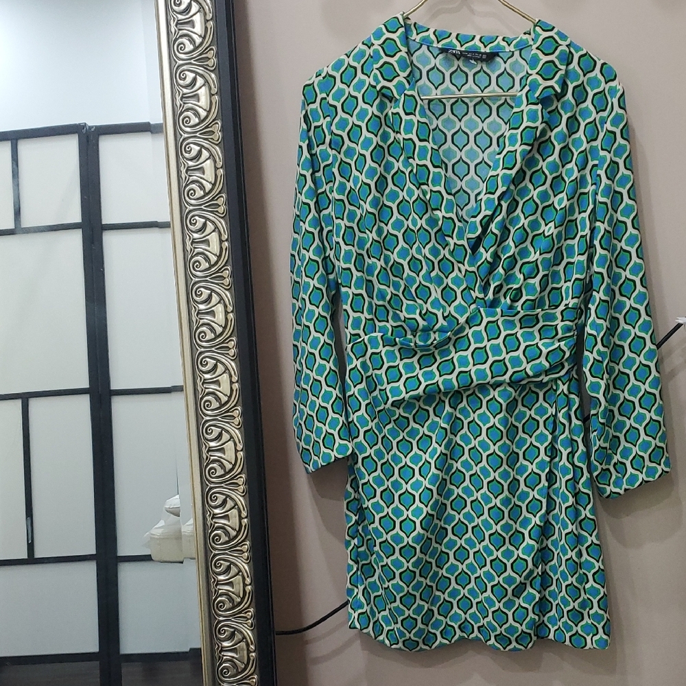 Zara Long Sleeve Dress in Blue and Yellow